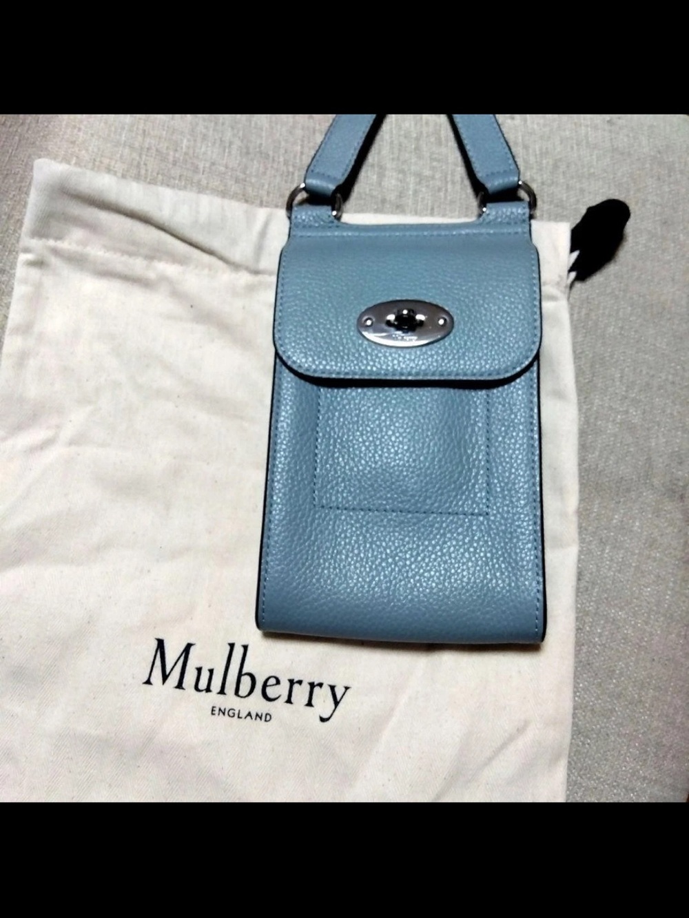 Mulberry Light Blue Pebbled Leather Phone Crossbody